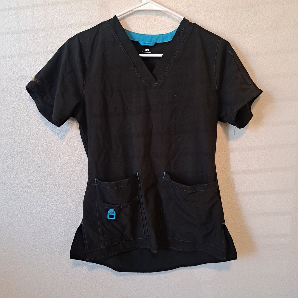 Carhartt Force Womens Scrub Top Black V-Neck Short Sleeve Pockets XS